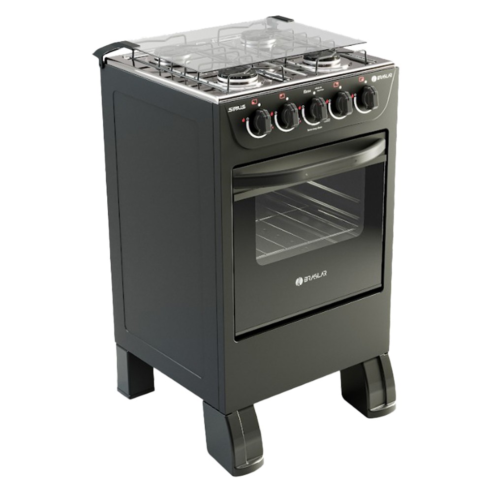 Fogão Braslar New Sirius 4 Bocas Manual Mesa em Inox Forno Easy Clean