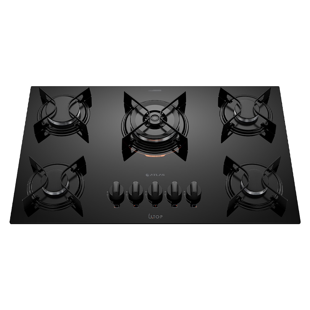 Cooktop a Gás Atlas Utop 5 Bocas Superautomático Mesa em Vidro Temperado