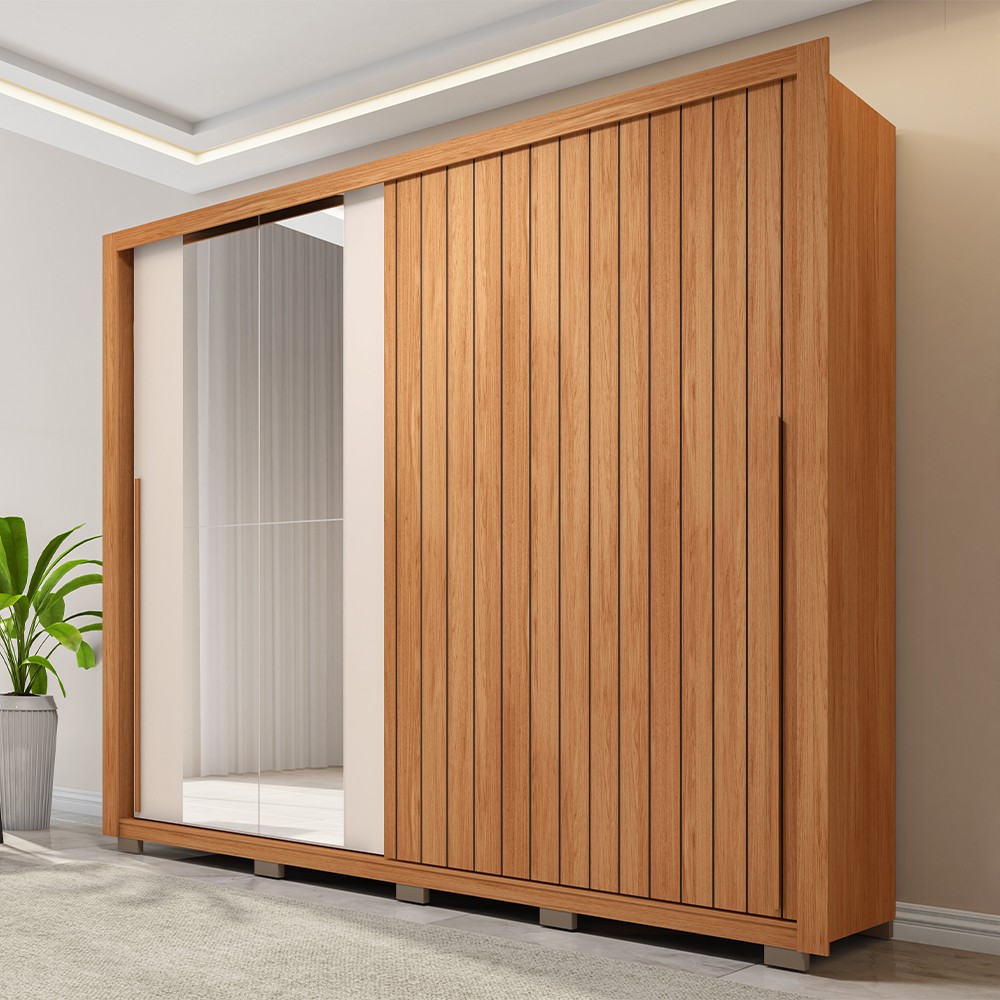 Guarda-Roupa Casal 2 Portas Correr 6 Gavetas Espelho Movimente Lux Caemmun