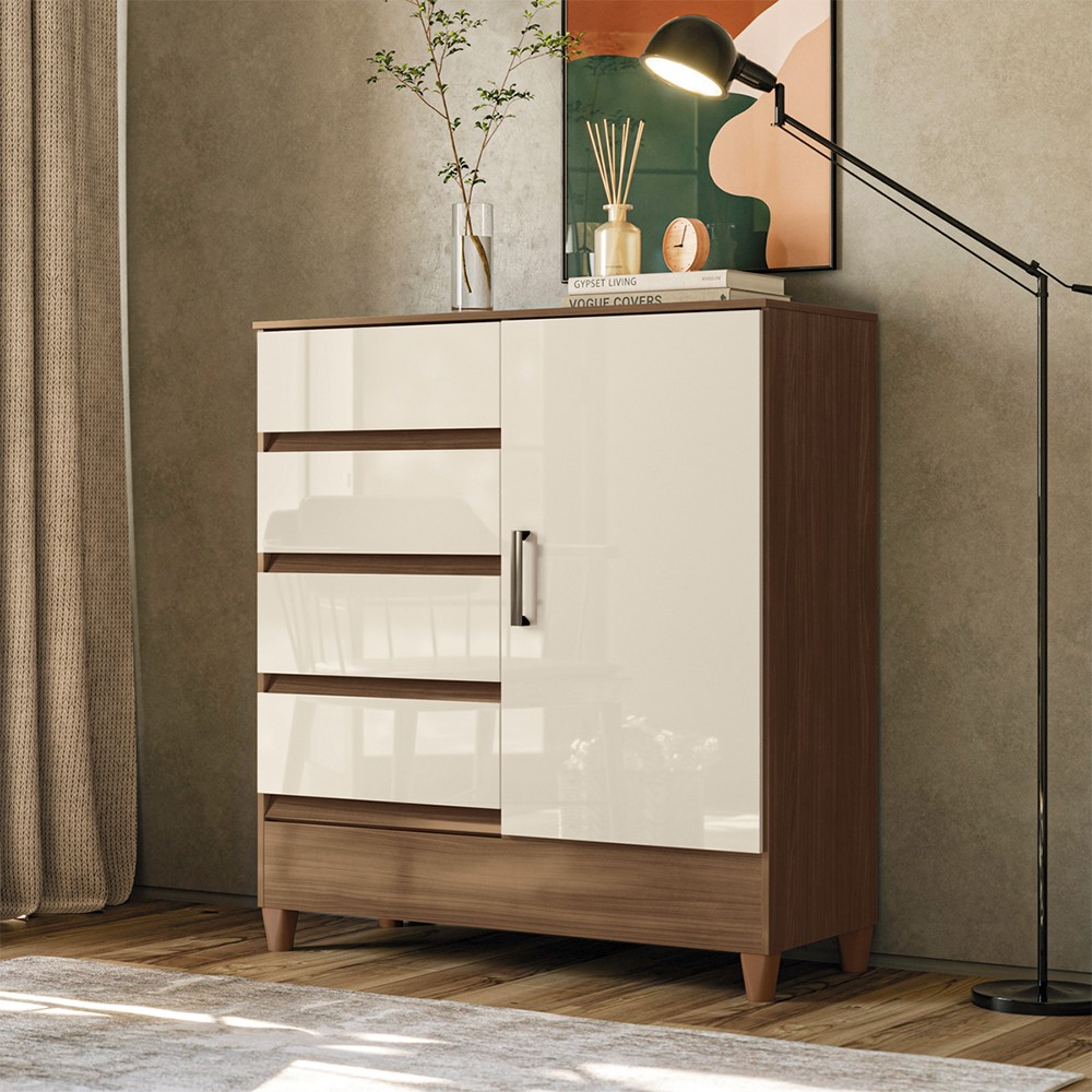 Cômoda 1 Porta Bater 4 Gavetas Fit 1.4 Santos Andirá