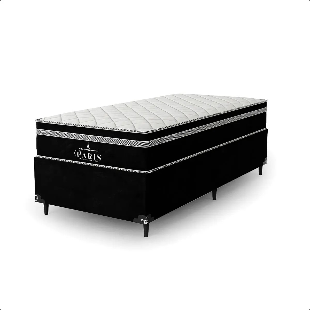 Cama Box Solteiro Preto + Colchão Paris Molas Preto Cor Suede Preto/preto