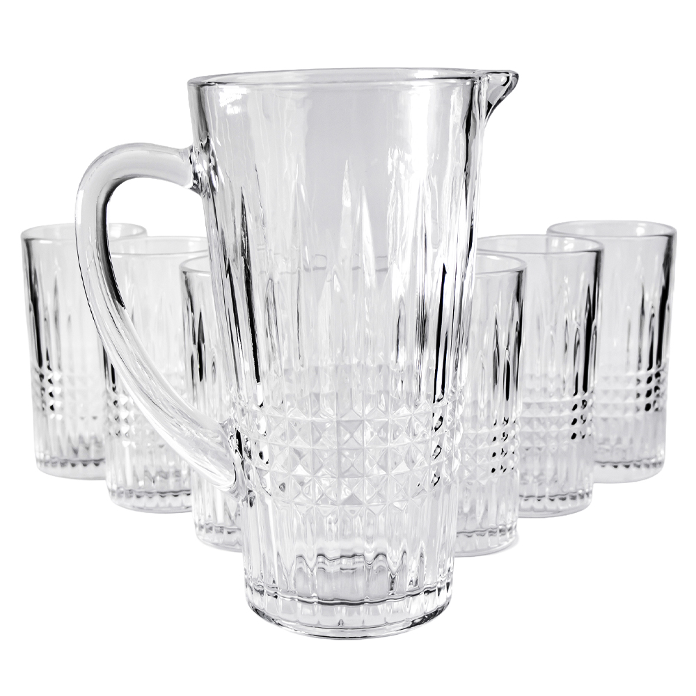 Conjunto Jarra 1L + 6 Copos 320ml Xadrez Essencial Mark Blank