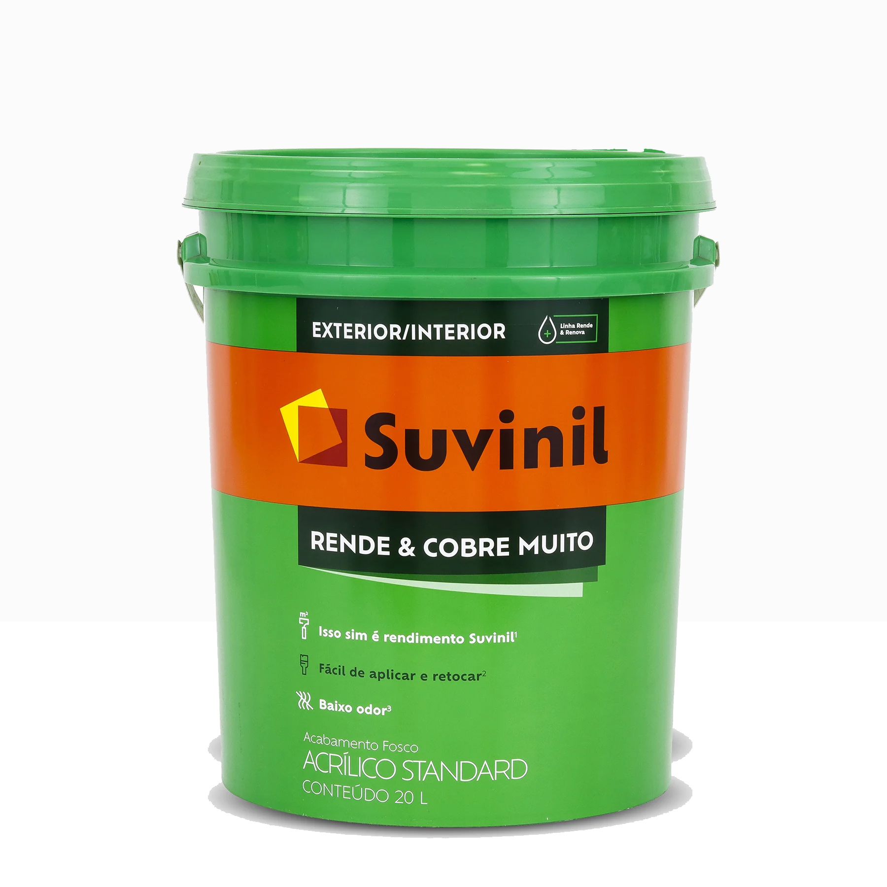 Tinta Acrílica Fosca Rende e Cobre Muito Standard Interior e Exterior Branco 20 L Suvinil