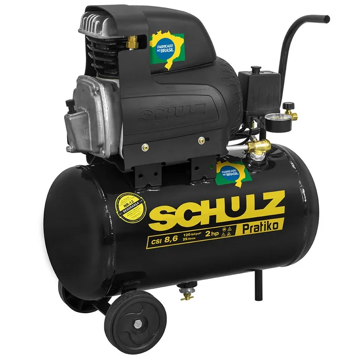 Motocompressor de Ar Pratiko CSI 8,6/25 Portátil 2HP 25L 8,6 Pés SCHULZ-915.0422
