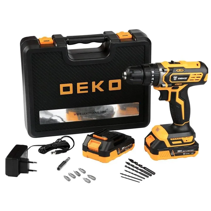 Furadeira e Parafusadeira de Impacto 3/8” 20V com 2 Baterias 1.5Ah, Carregador e Maleta com Acessórios DEKO-DKCD20ID01-5S3