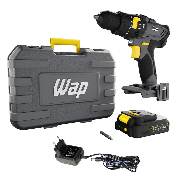 Furadeira e Parafusadeira de Impacto Wap K21 ID01 a Bateria 21V 3/8" com Maleta, Carregador e Bateria