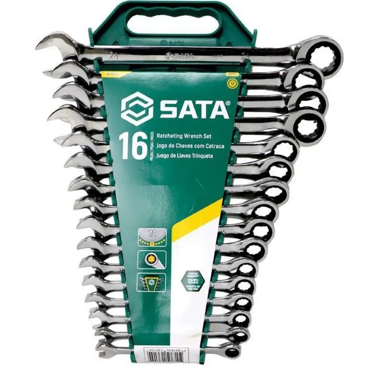 Jogo de Chave Combinada Catraca 8 a 24mm com 16 Peças SATA-ST08034L