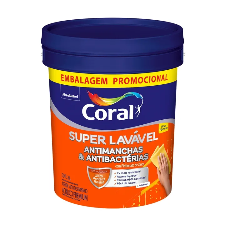 Tinta Acrílica Acetinada para Alvenaria Interna Coral Super Lavável Premium Branco 20L