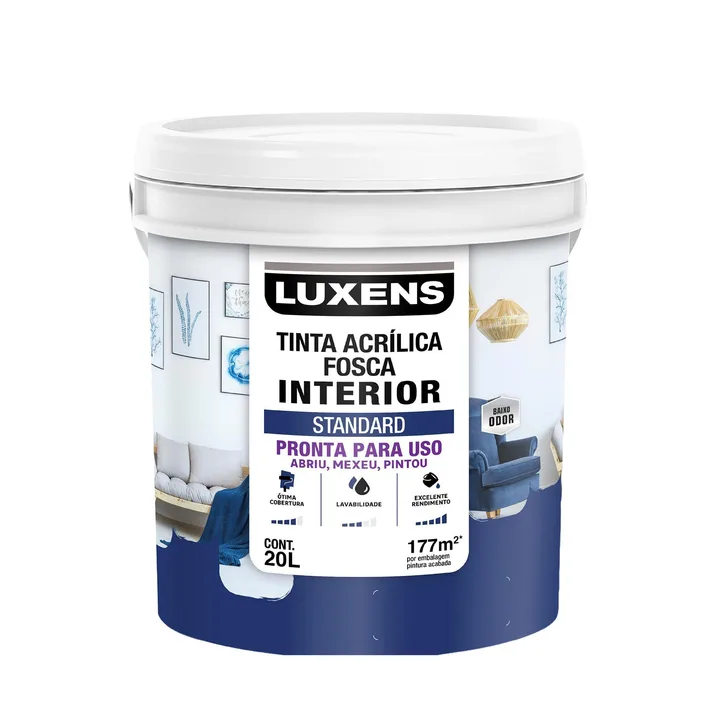 Tinta Acrílica Fosca para Parede Interna Pronto para Uso Luxens Standard Branco 20L