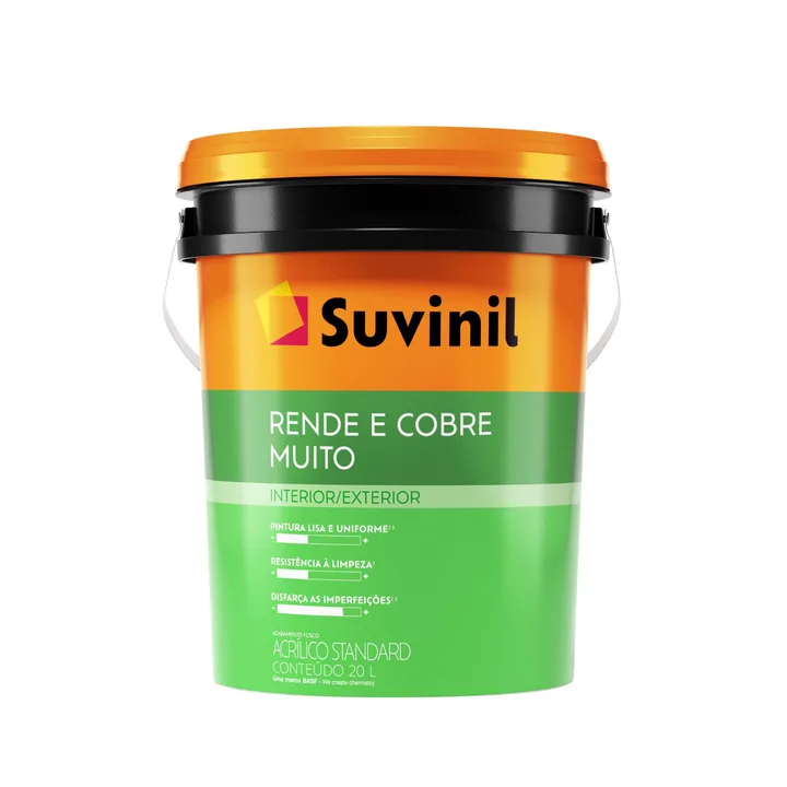 Tinta Acrílica Fosca para Parede e Gesso Interna e Externa Suvinil Rende e Cobre Muito Standard Branco 20L