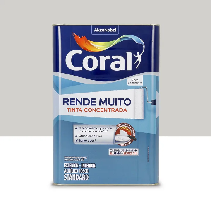 Tinta Acrílica Fosca para Parede e Gesso Interna e Externa Coral Rende Muito Standard Crômio 16L