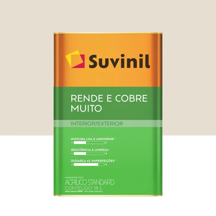 Tinta Acrílica Fosca para Parede Interna e Externa Suvinil Rende e Cobre Muito Standard Algodão Egipcio 18L