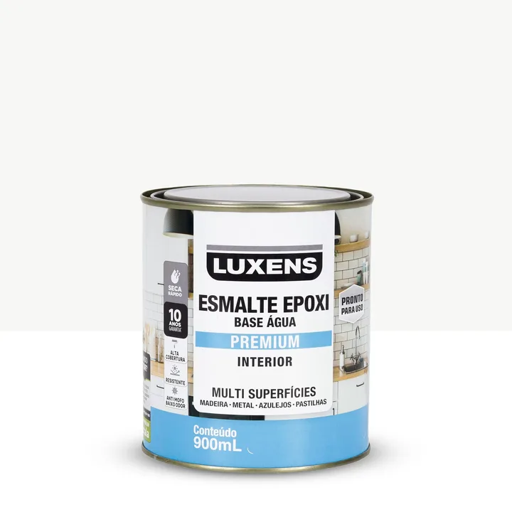 Tinta Esmalte Epóxi Base Água Multissuperfície Acetinado Pronta para Uso Branco 900ml Luxens