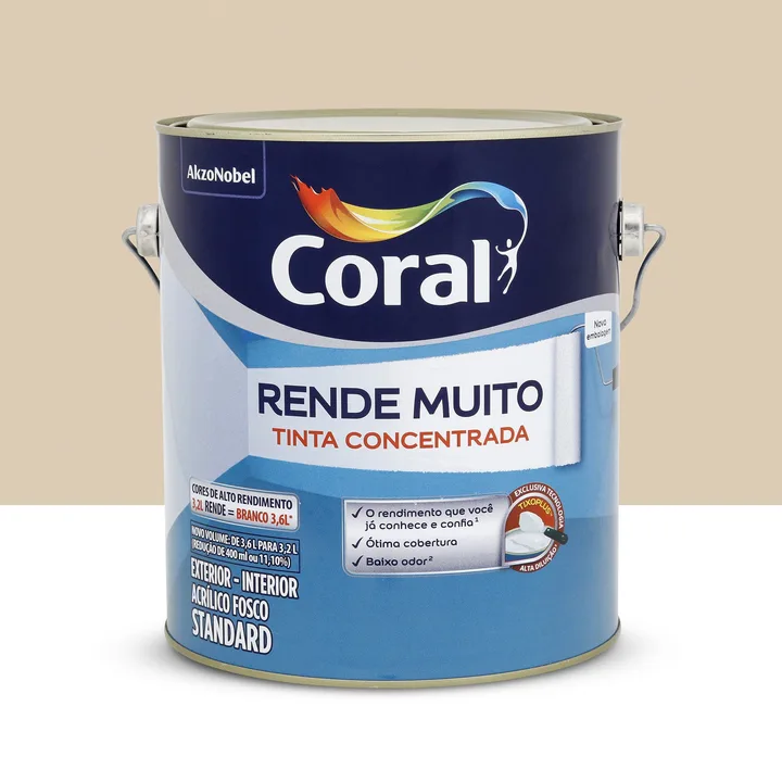 Tinta Acrílica Fosca para Parede e Gesso Interna e Externa Coral Rende Muito Standard Areia 3,2L