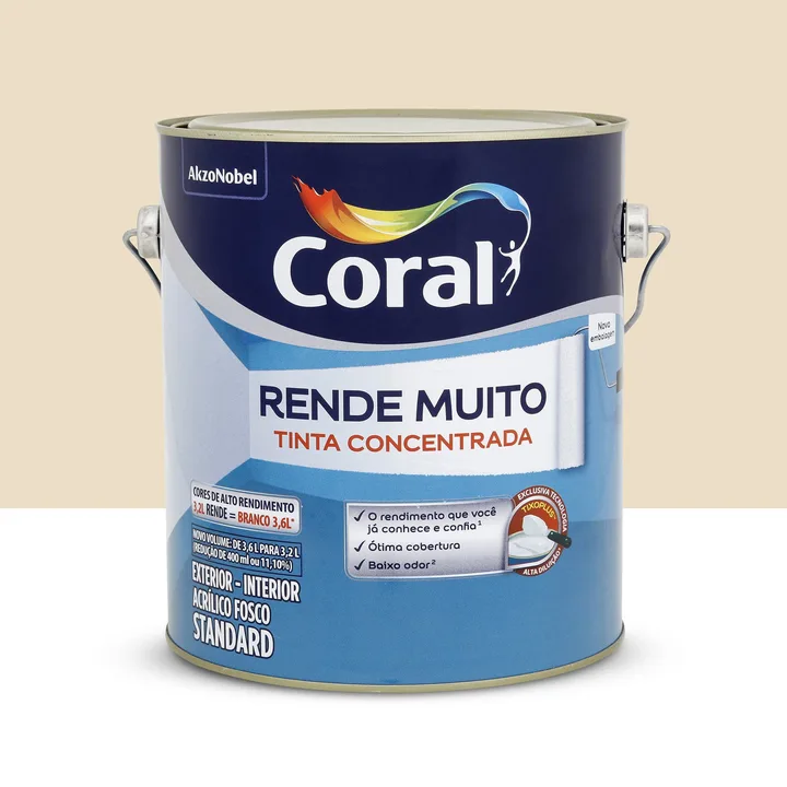 Tinta Acrílica Fosca para Parede e Gesso Interna e Externa Coral Rende Muito Standard Palha 3,2L