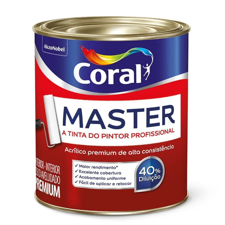 Tinta Acrílica Fosca para Alvenaria Interna e Externa Coral Master Premium Branco 900ml
