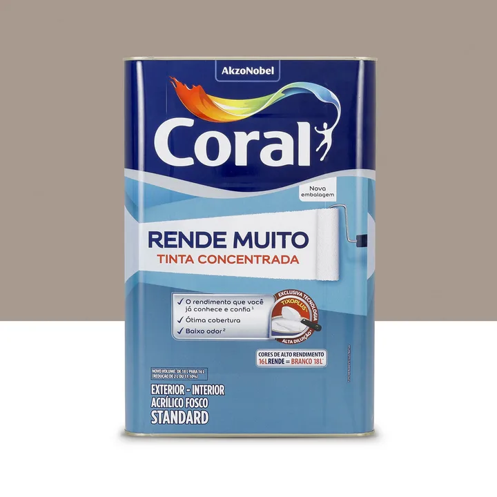 Tinta Acrílica Fosca para Parede Interna e Externa Coral Rende Muito Standard Madeira Acinzentada 16L