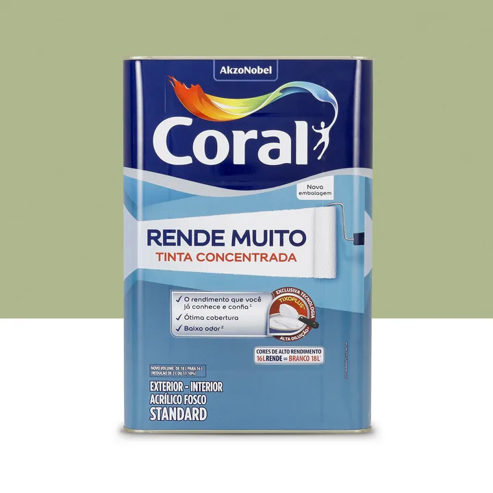Tinta Acrílica Fosca para Parede Interna e Externa Coral Rende Muito Standard Verde Kiwi 16L