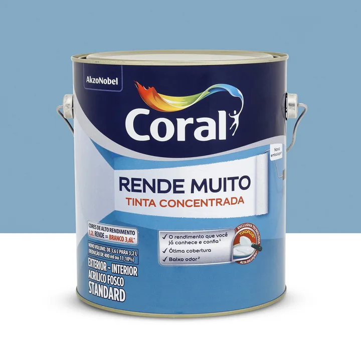Tinta Acrílica Fosca para Parede Interna e Externa Coral Rende Muito Standard Azul dos Andes 3,2L