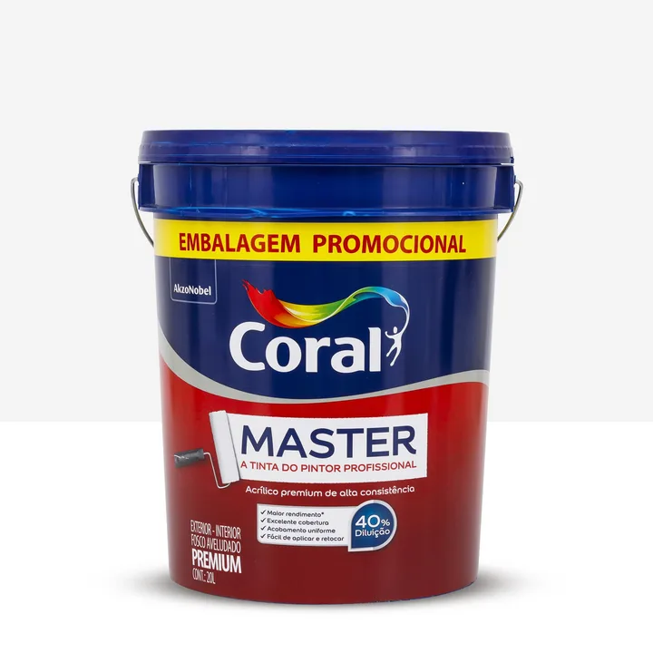 Tinta Acrílica Fosca para Alvenaria Interna e Externa Coral Master Premium Branco 20L