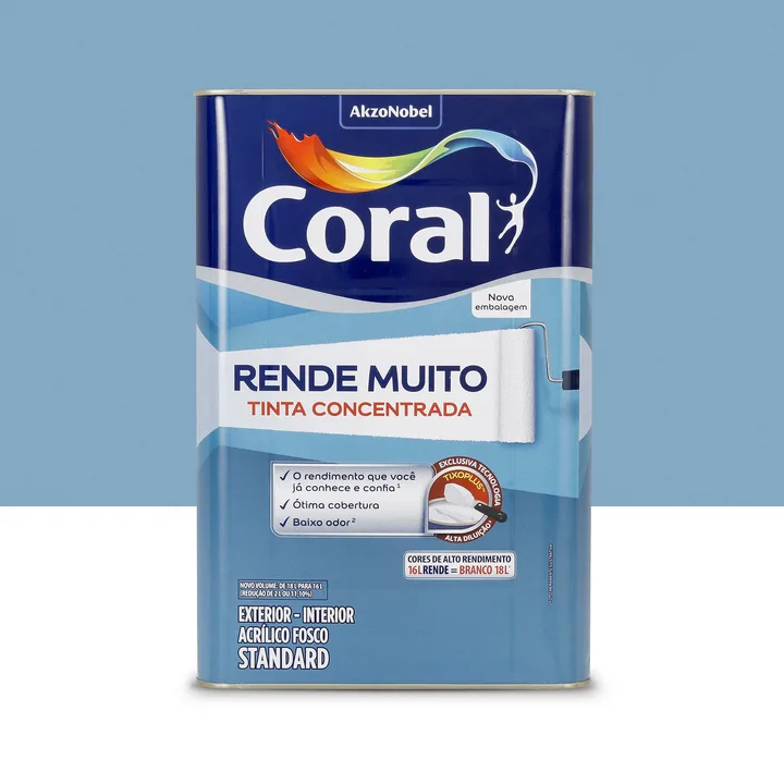 Tinta Acrílica Fosca para Parede Interna e Externa Coral Rende Muito Standard Azul dos Andes 16L