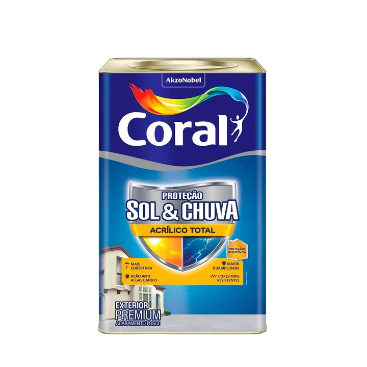 Tinta Acrílica Fosca Proteção Sol &amp; Chuva Premium Exterior Branco 18 L Coral