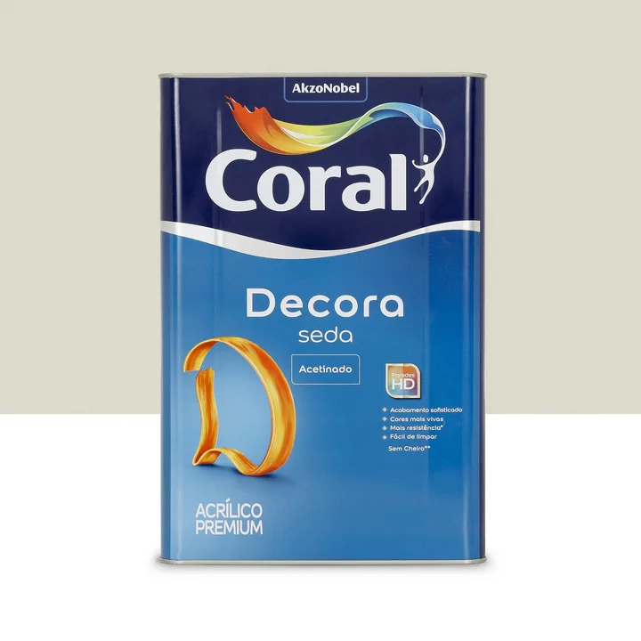 Tinta Acrílica Acetinada para Parede Interna e Externa Lavável Coral Decora Seda Premium Gelo 18L