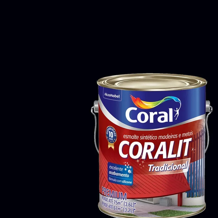 Tinta Esmalte Sintético Base Solvente Coralit Brilhante Preto 3,6L Coral