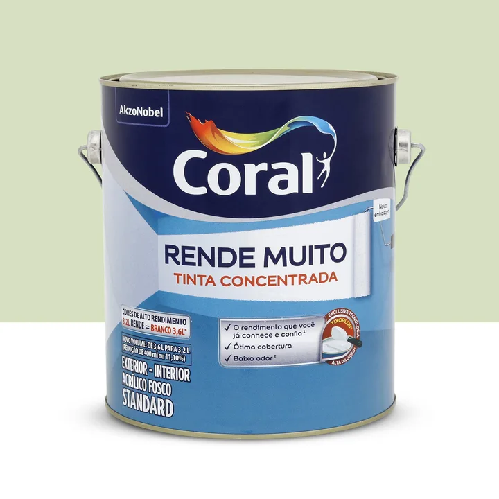 Tinta Acrílica Fosca Rende Muito Standard Interior e Exterior Capim Limão 3,2 L Coral