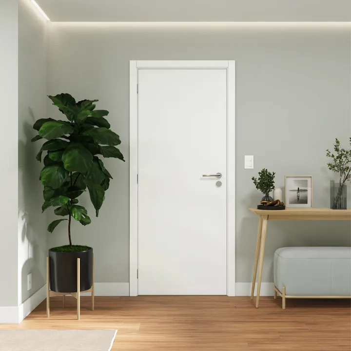 Kit Porta Madeira de Giro Direito|Esquerdo Branco 210x70cm Sarrafeada Batente 13 a 17cm Laca PU Lisa Ipumirim