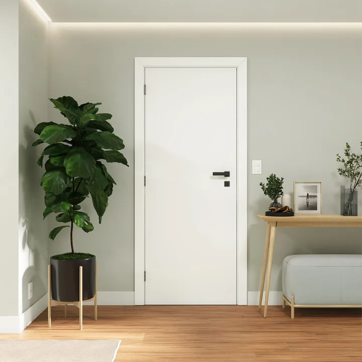 Kit Porta Madeira de Giro Direito|Esquerdo Branco 210x90cm Sarrafeada Batente 14 a 22cm Vivace UV Lisa Artens