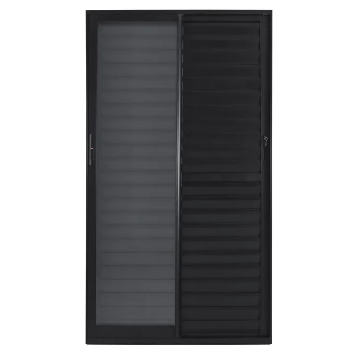 Porta Balcão de Correr 3 Folhas Alumínio Preto com Vidro Transparente 2,14x1,60m Linha Vivace Isoxa