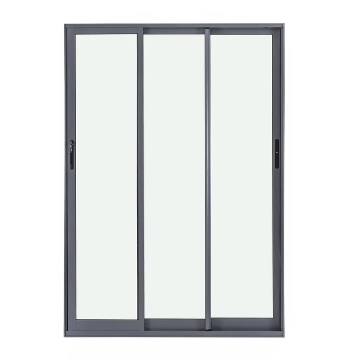 Porta Balcão de Correr 3 Folhas Alumínio Pintado Cinza com Vidro Transparente 2,14x2,00m Linha Vivace Isoxa