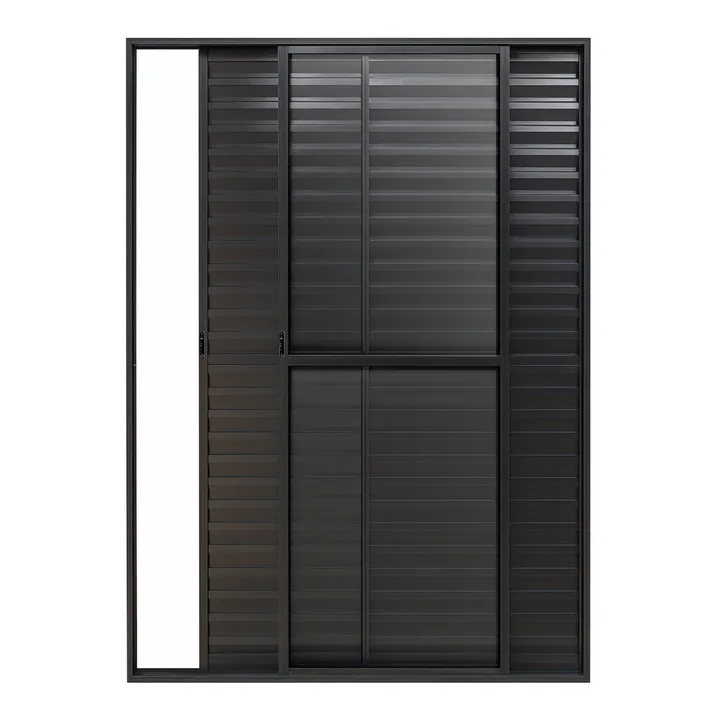 Porta Balcão De Aluminio Preto 3 Folhas Com Trinco 2,10x1,50