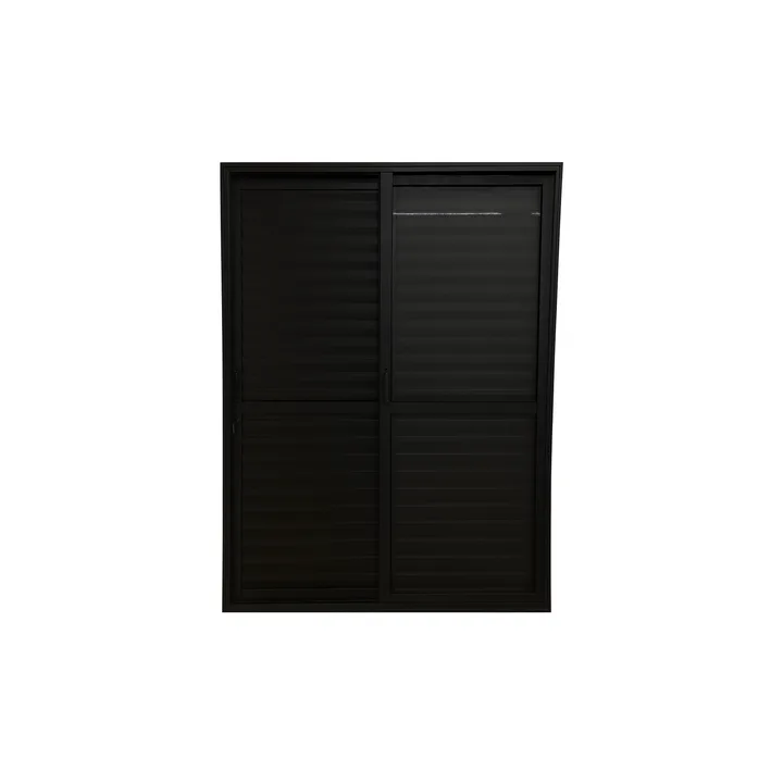 Porta Balcão 3 Folhas Aluminio Preto Com Fechadura 2,10x1,20 Linha 25