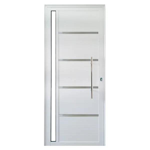 Porta Lambril De Alumínio Branco 2.10 X 0.80 X 0.045 Com Puxador, Friso E Vidro Lado:direita