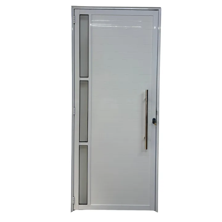 Porta De Aluminio Lambril Branco Com Puxador E Vidro Linha 25 - 210x70 Direita