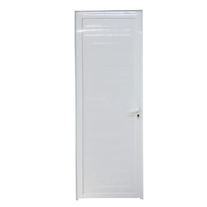 Porta Lambril Ripado De Aluminio Branco Com Maçaneta Linha 25 - 210x80 Direita