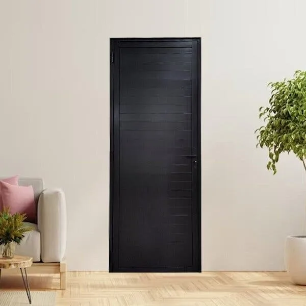 Porta Lambril Com Maçaneta Linha 25 210x90 Abertura Direita Preto Esquadrias Bergamo Preto