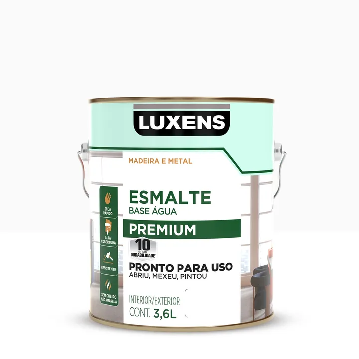 Tinta Esmalte Base Água Brilhante Pronta para Uso Branco 3,6L Luxens