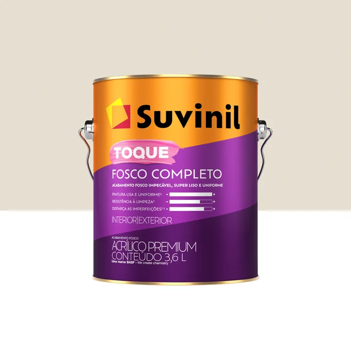 Tinta Acrílica Fosca para Parede Interna e Externa Lavável Suvinil Toque Premium Algodão Egipcio 3,6L