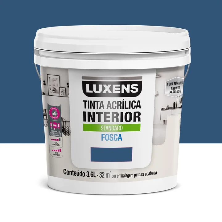 Tinta Acrílica Fosca para Parede Interna Pronto para Uso Luxens Standard Azul Cristalino Safira 3,6L