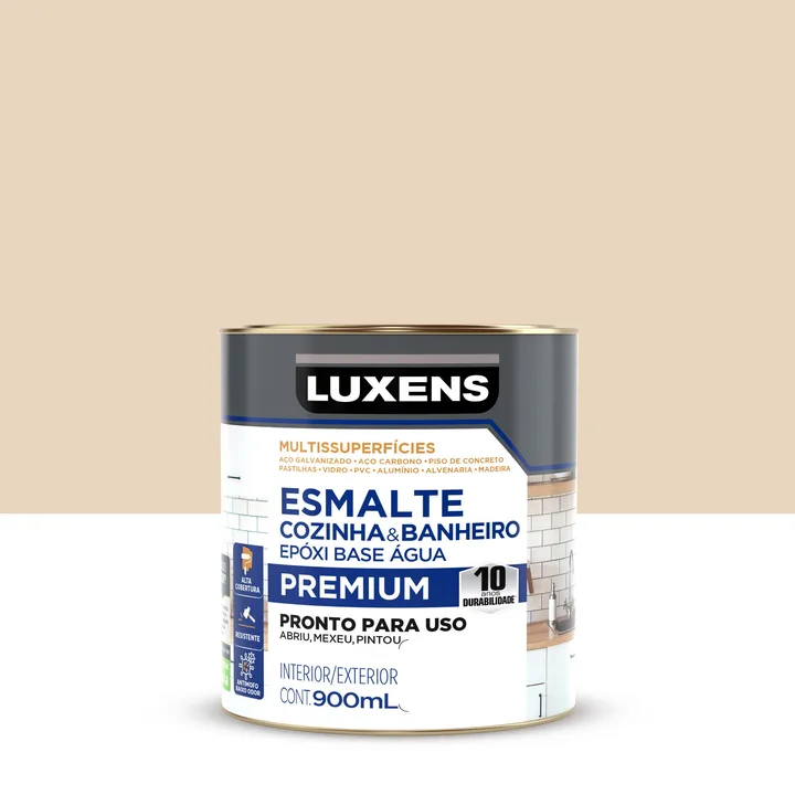 Tinta Esmalte Epóxi Base Água Multissuperfície Acetinado Pronta para Uso Areia 900ml Luxens