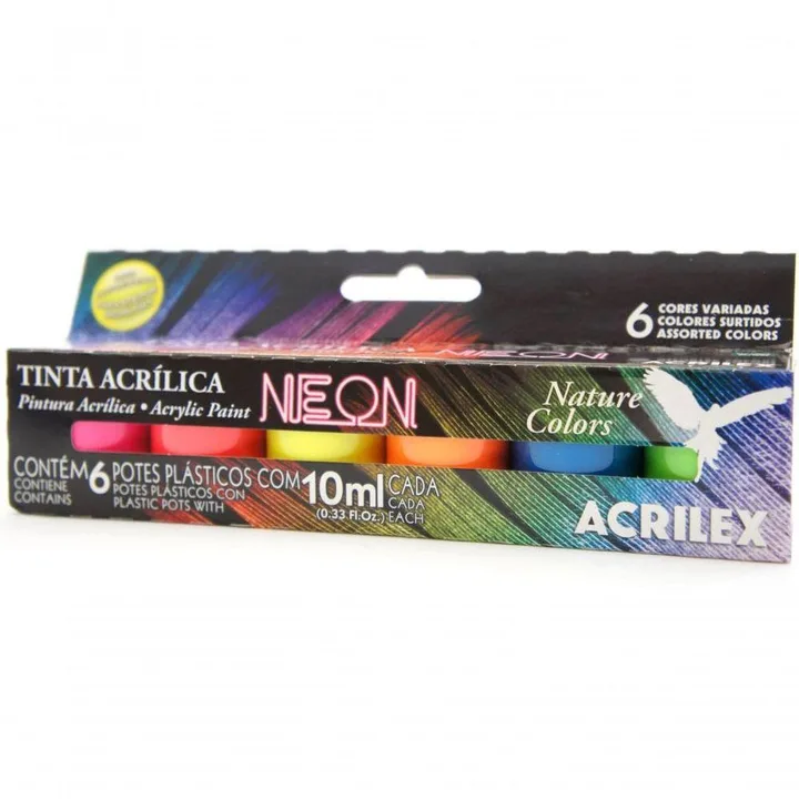 Tinta Acrílica Nature Colors Neon 6 Cores - Acrilex