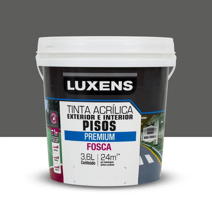 Tinta Acrílica para Piso Fosca Premium Cinza Escuro 3,6L Luxens
