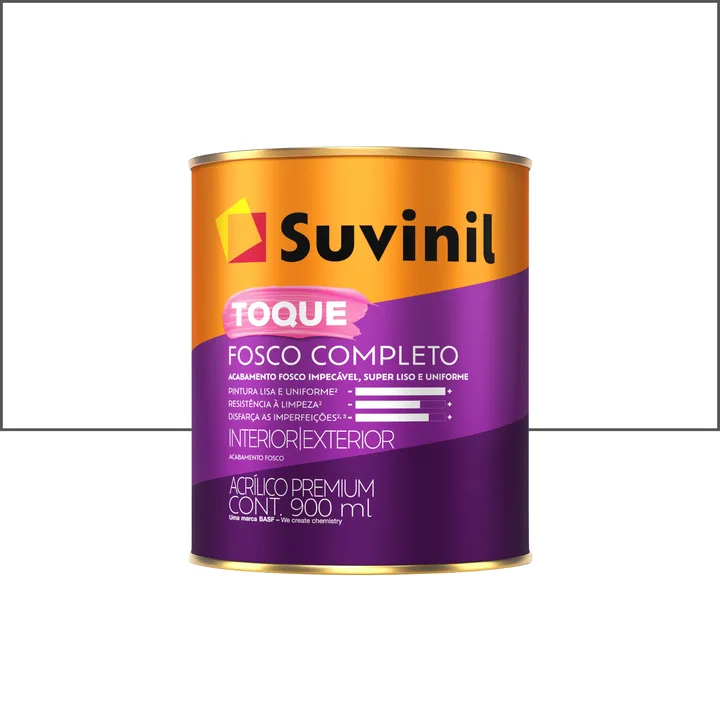 Tinta Acrílica Fosca para Parede Interna e Externa Lavável Suvinil Toque Premium Branco Neve 900ml