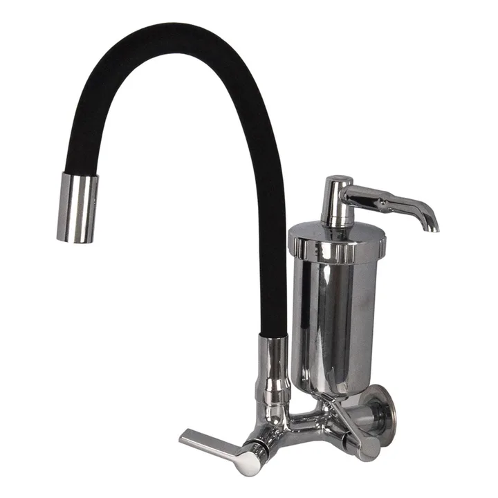 Torneira com Filtro de Parede para Cozinha com Bica Alta Flexível Cromada e Preta Colors Flex Equation