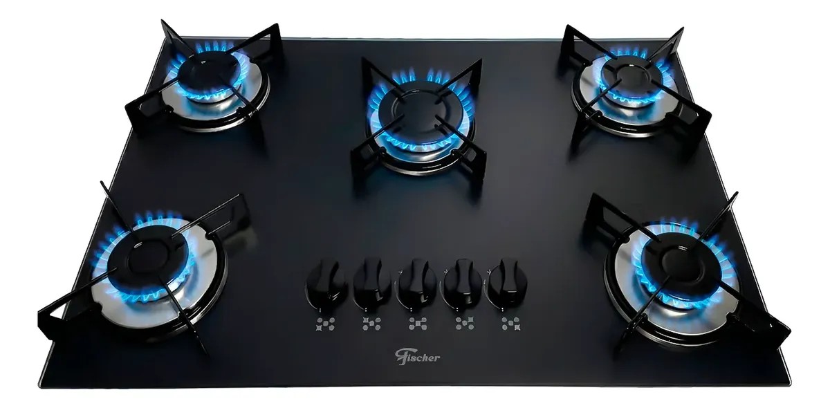 Cooktop Fischer 5 Bocas Vidro Acendimento Rápido Gás