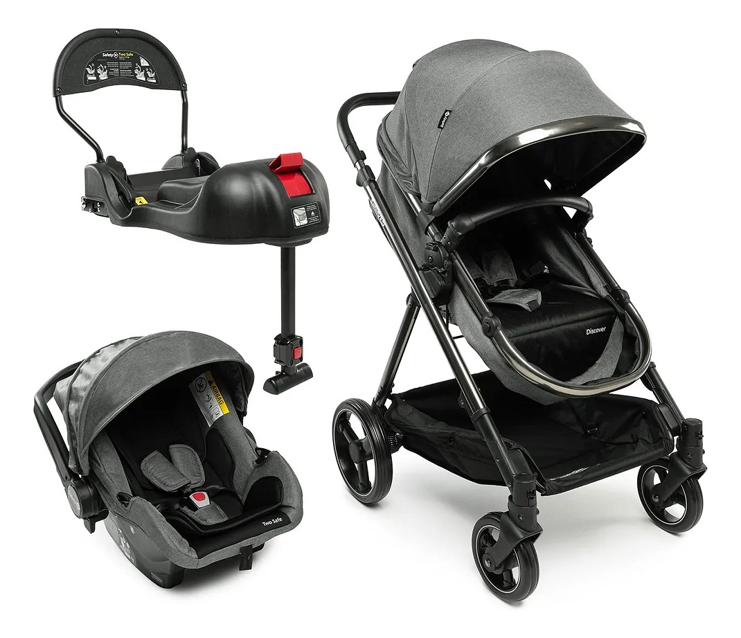 Travel System Safety 1st, Discover Trio, com Isofix, 0 a 15kg, Grey Chrome