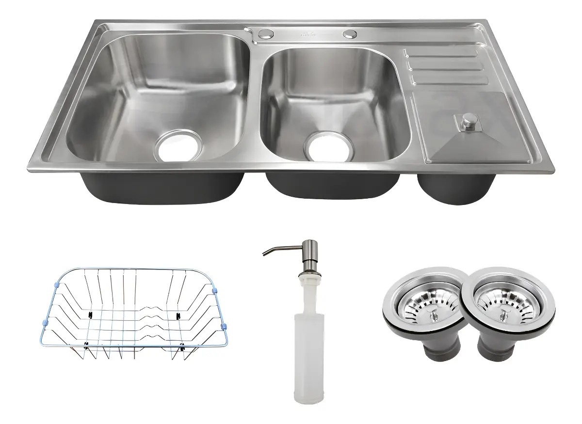 Cuba Pia Cozinha Gourmet Dupla Com Lixeira Inox 304 Tubrax Cor Cinza